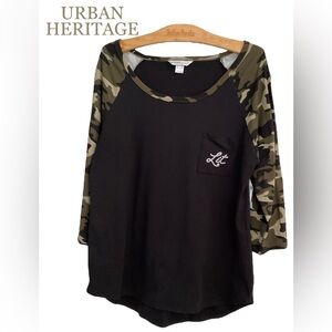 Urban🧡Heritage Black Top with Camouflage Sleeves